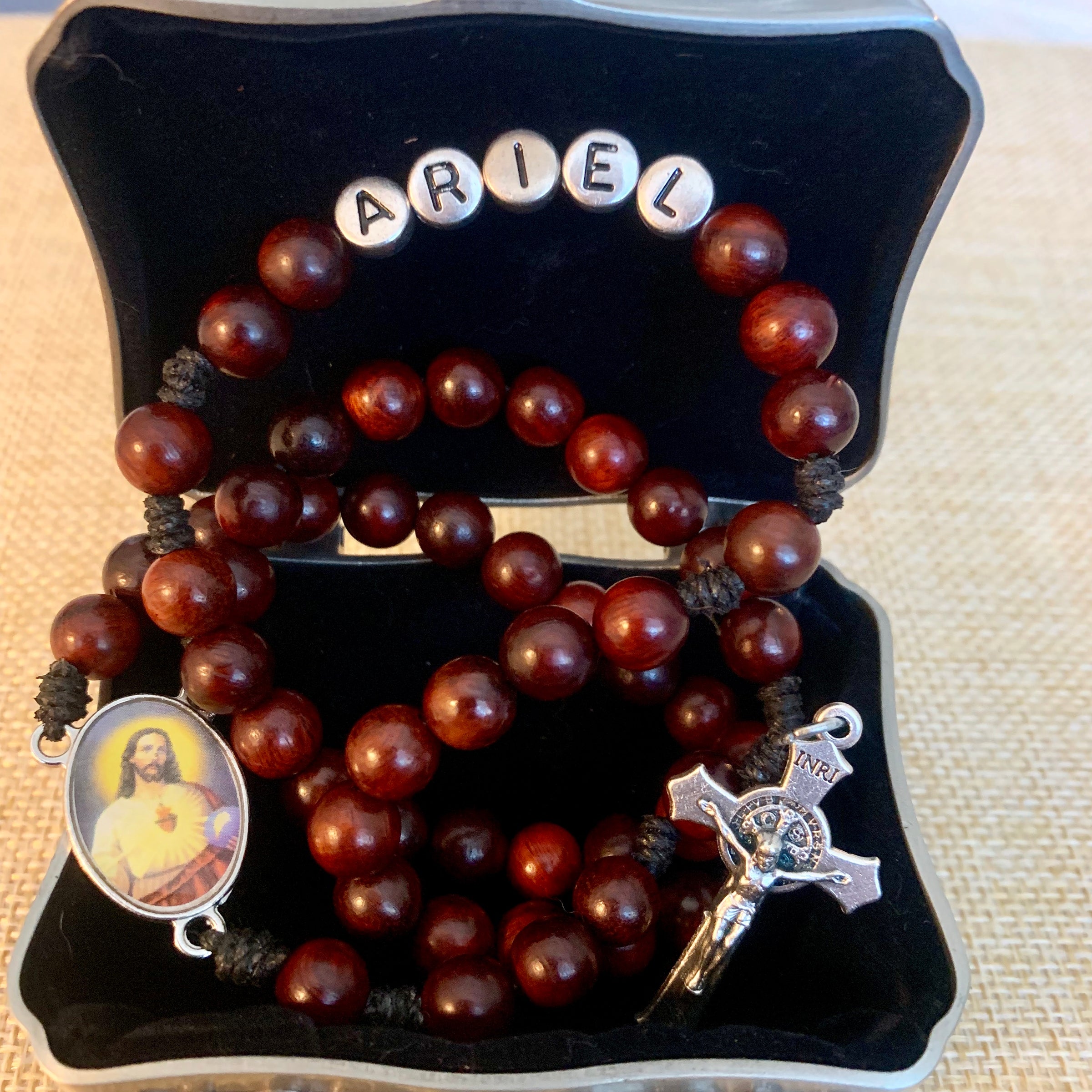 Personalized Mahogany Wood Rosary