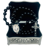 Black Wood Rosary with Saint