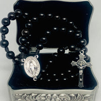 Black Wood Rosary with Saint