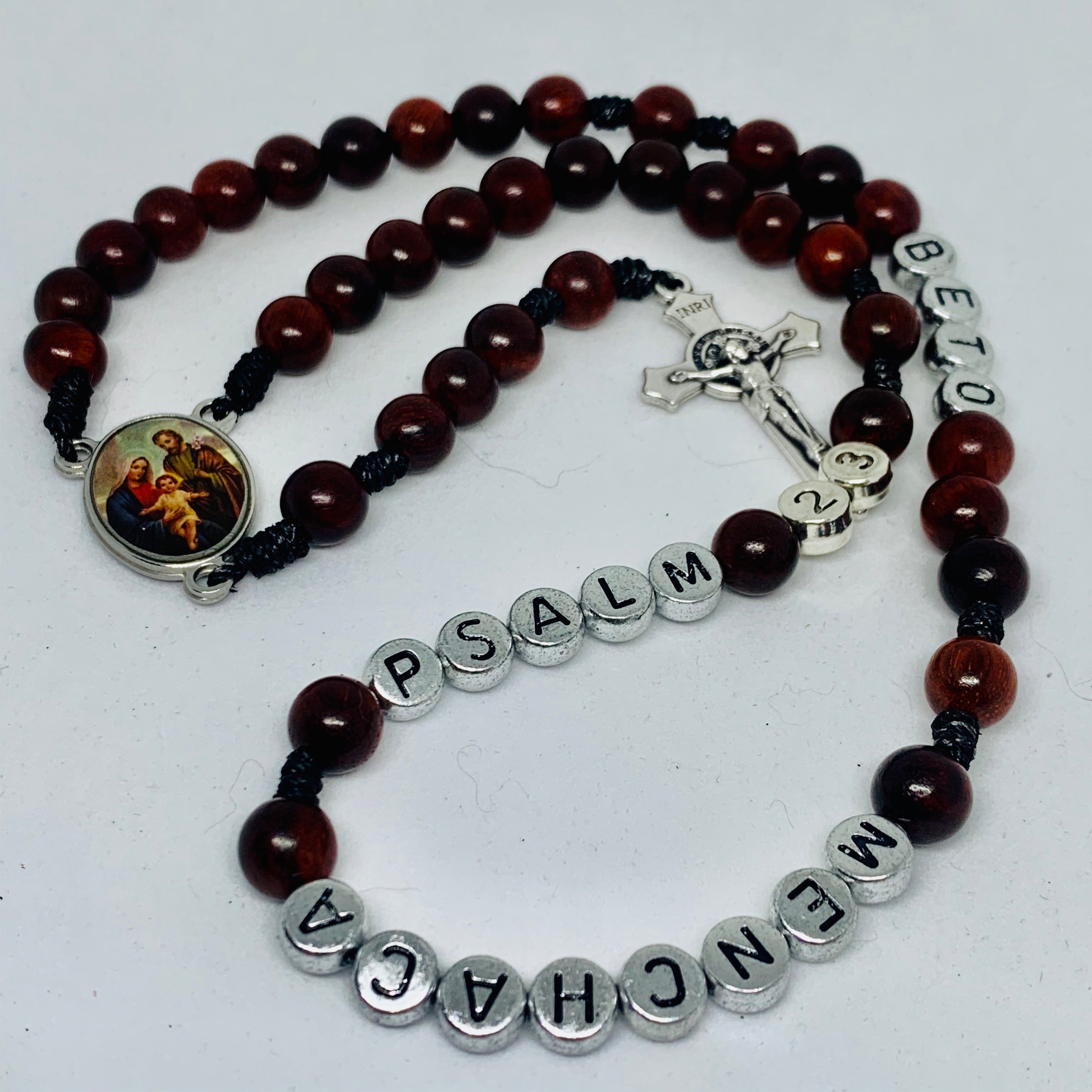 Personalized Holy Family Wood Rosary