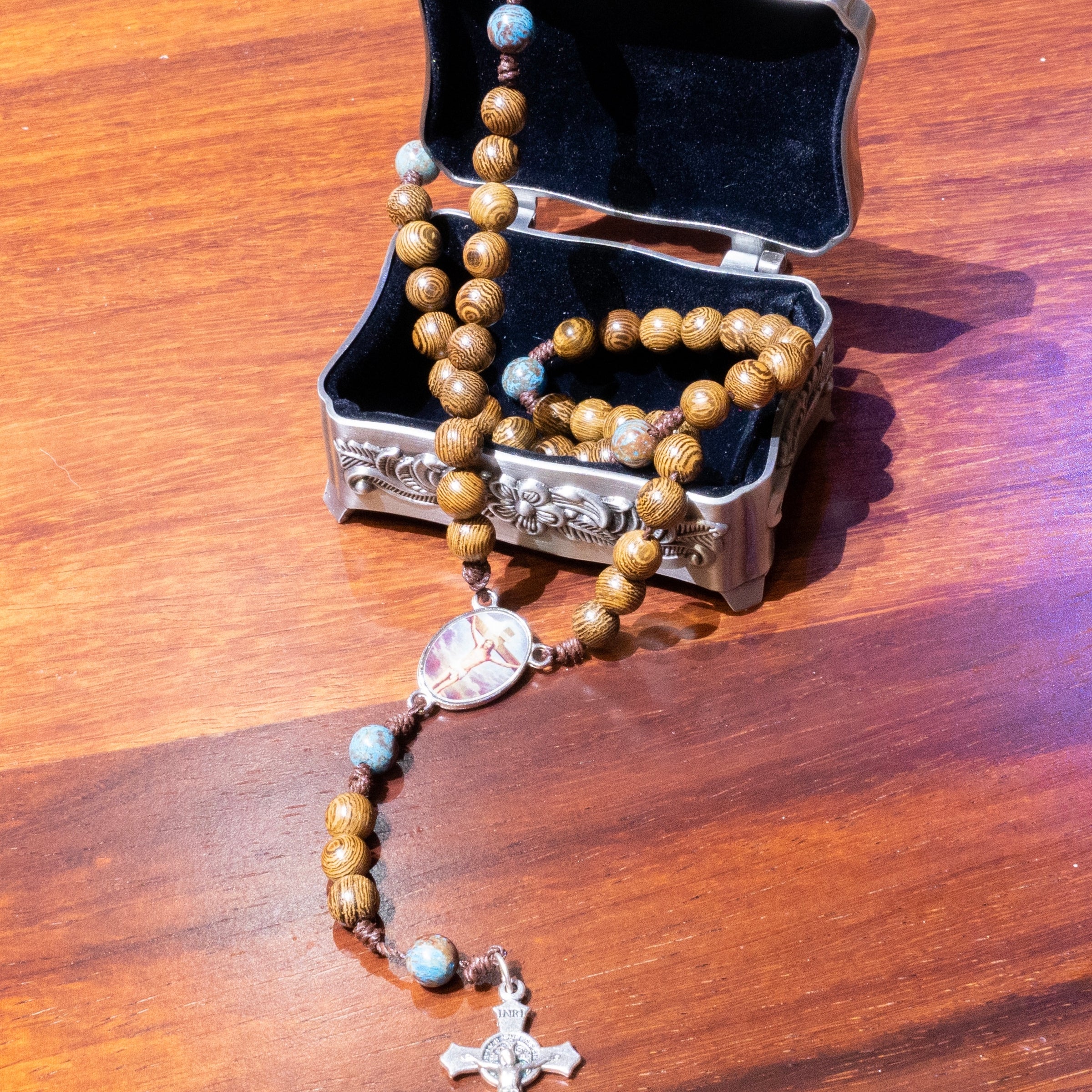 Jesus Crucified Wood Rosary