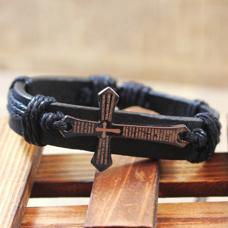 Men's Cross Leather Bracelet – Journey Deeper