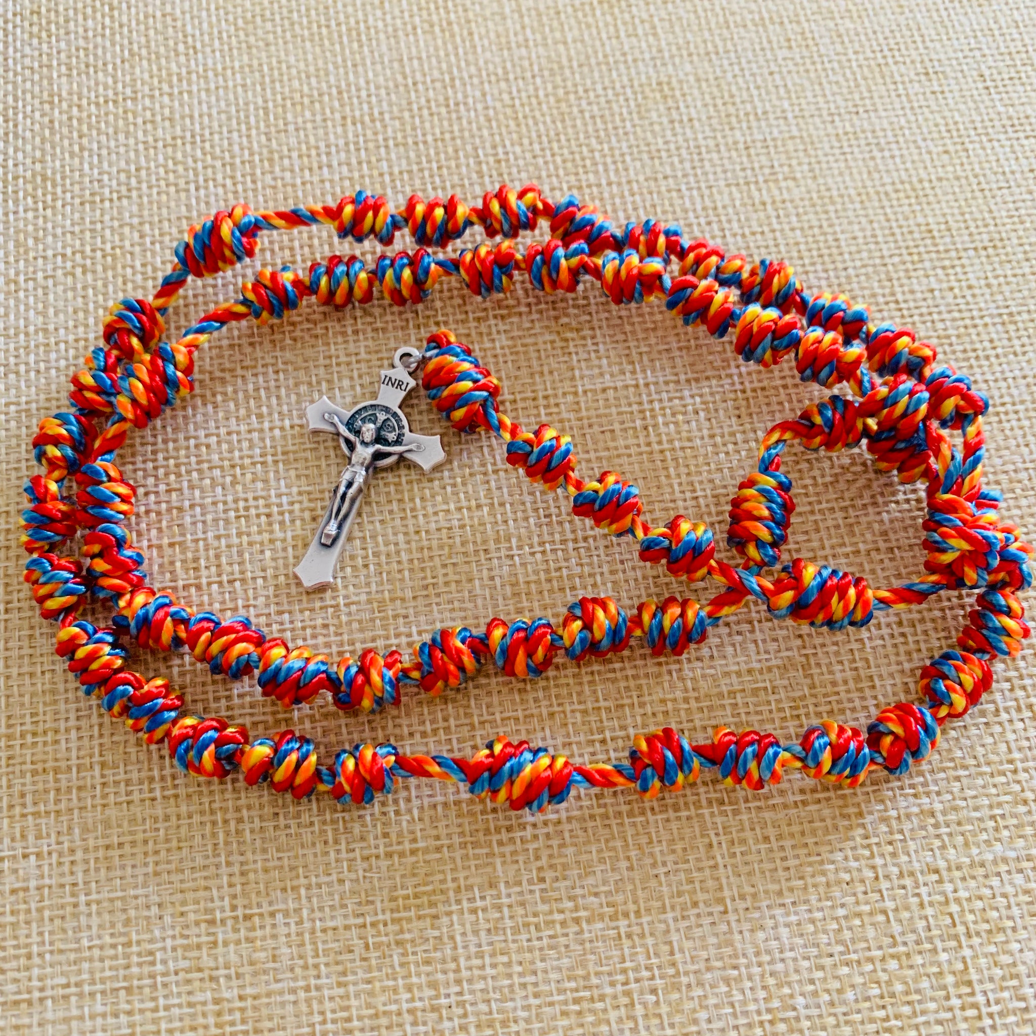 Cheerful Rainbow Knotted Rope Rosary – Journey Deeper