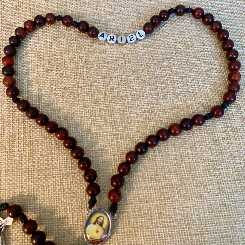 Personalized Mahogany Wood Rosary