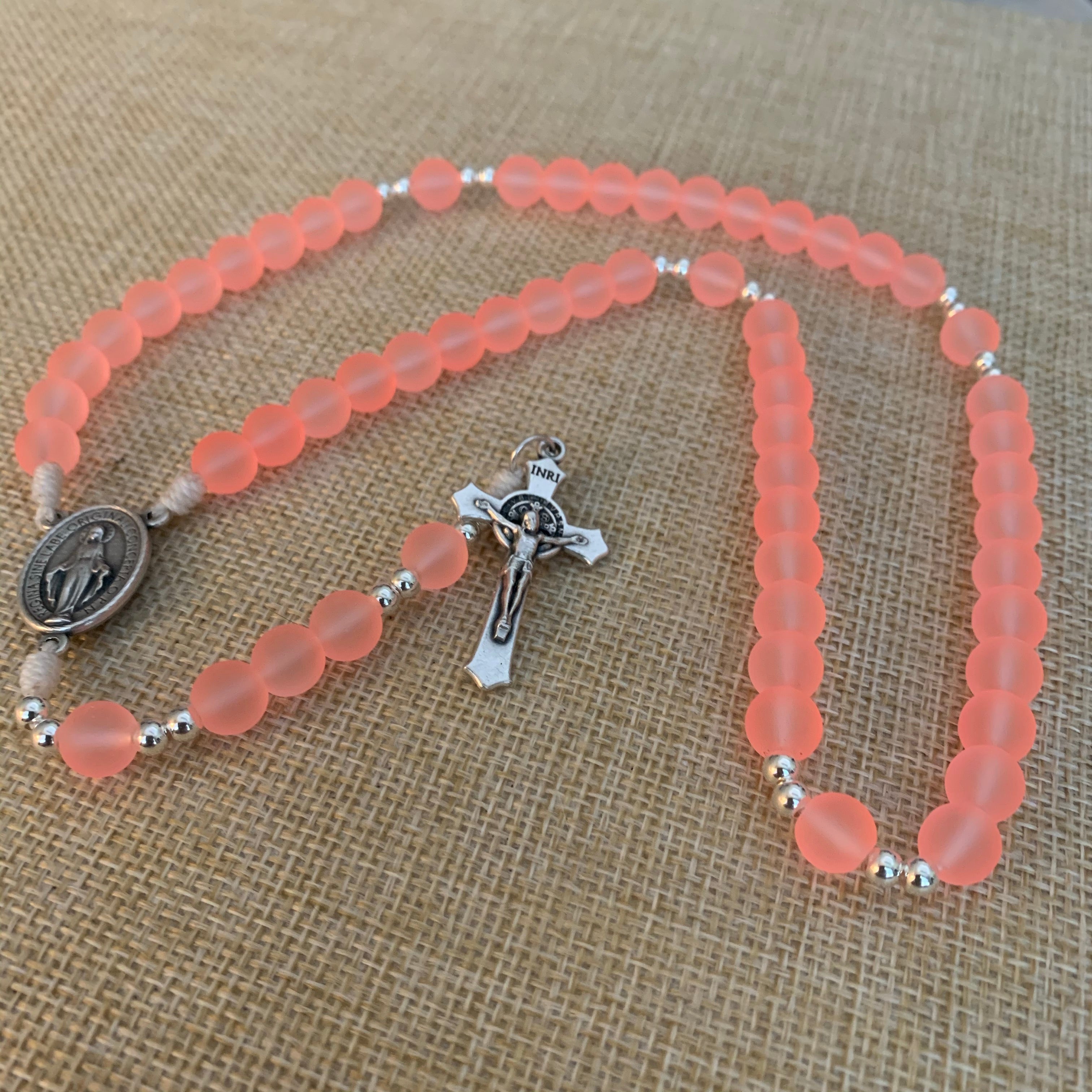 Frosted buy Glass Peach Rosary