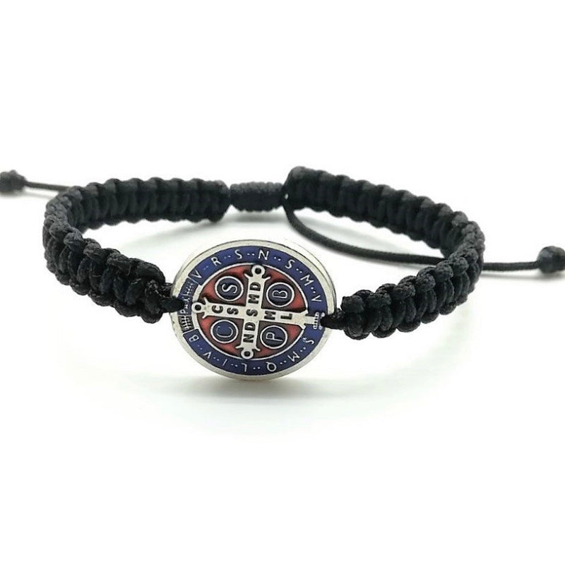 Black Adjustable Saint Benedict Medal Cord Bracelet – 10 Medals, 7-10 Inch